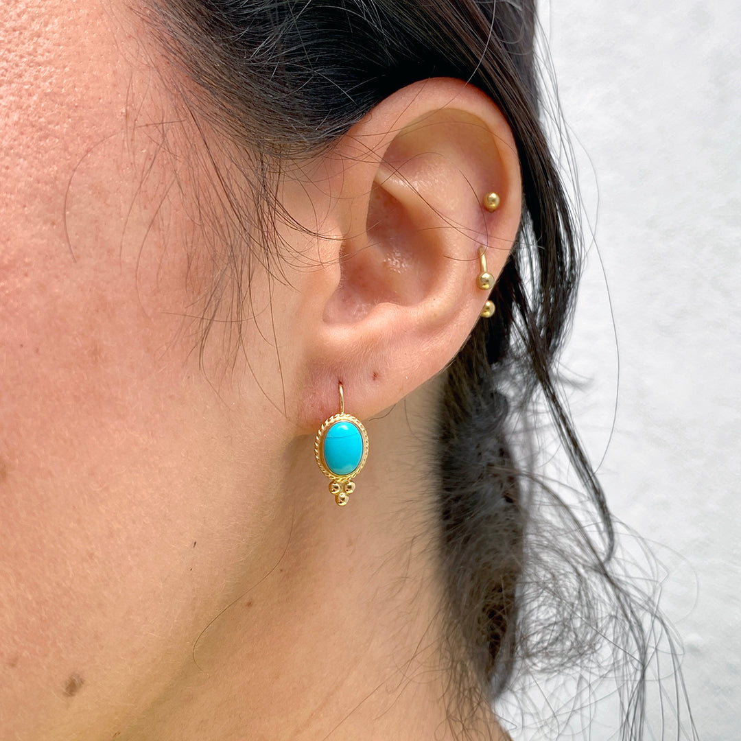 Cabochon Turquoise 14K Yellow Gold Leverback Earrings