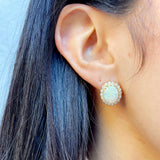 Oval Opal & Diamond Cluster 14K Yellow Gold Earrings