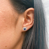 Round Sapphire & Diamond Cluster 18K Gold Stud Earrings