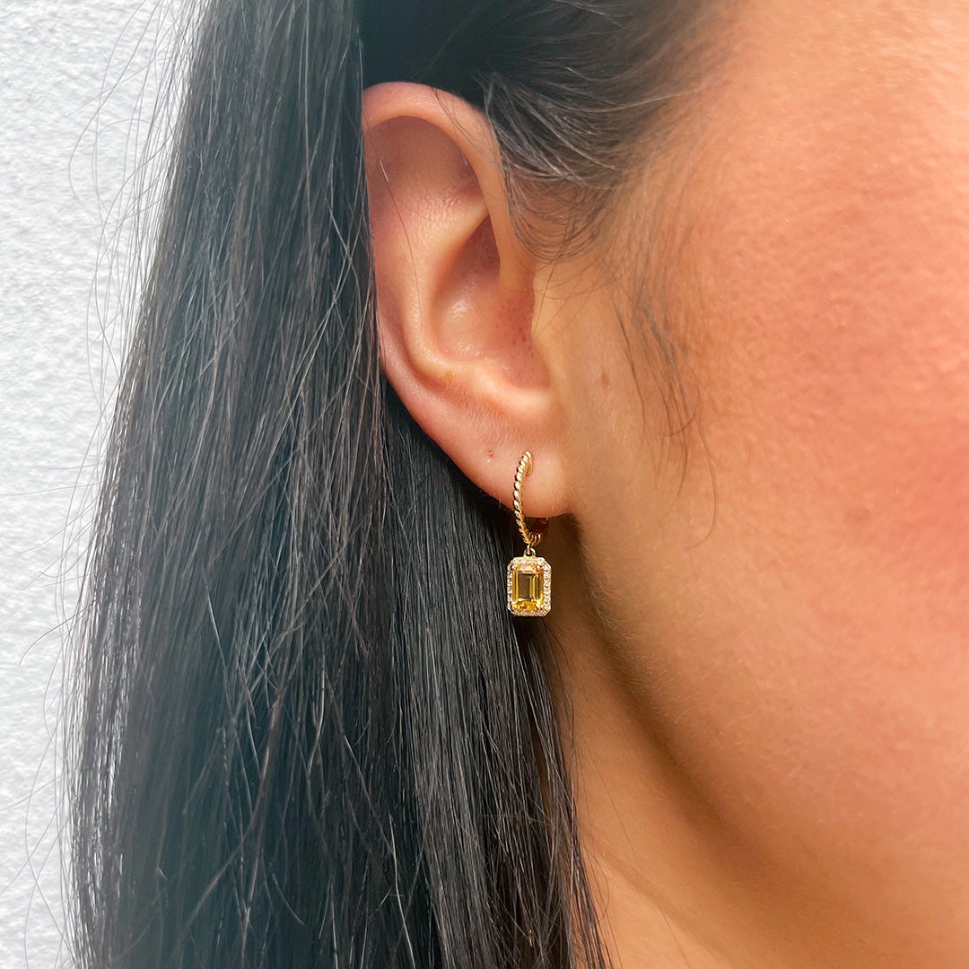 Citrine & Diamond Frame 14K Yellow Gold Dangle Earrings