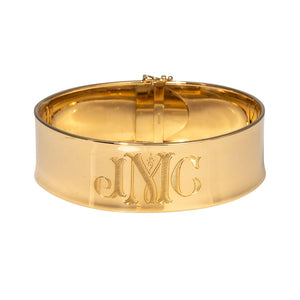 Wide 14K Gold Cuff Bangle with hand engraved monogram style 218
