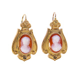 Victorian Etruscan Revival Cameo 14K Yellow Gold Earrings