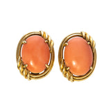 Estate Coral Cabochon 18K Gold Clip On Earrings