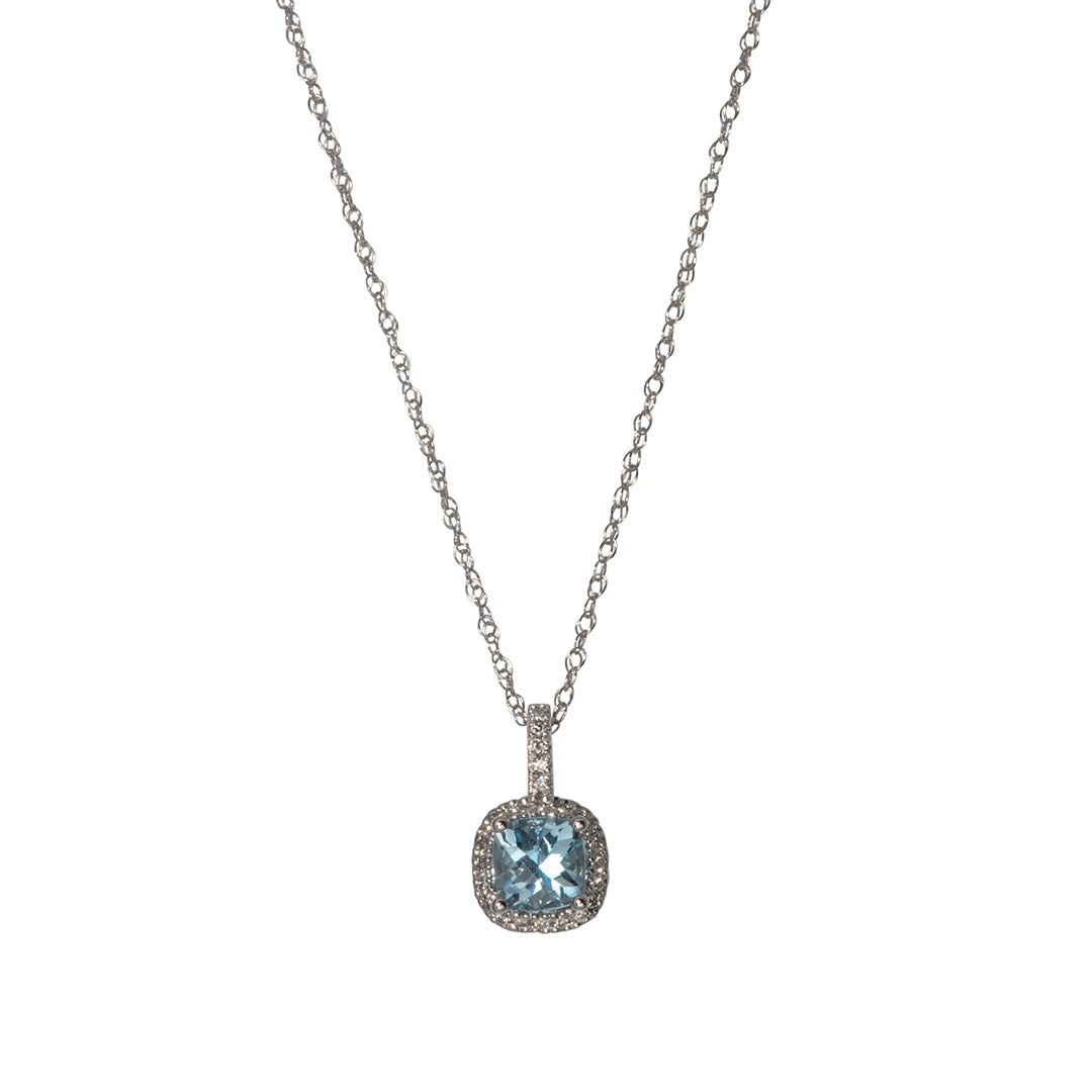 Cushion Aquamarine & Diamond 14K Gold Pendant Necklace