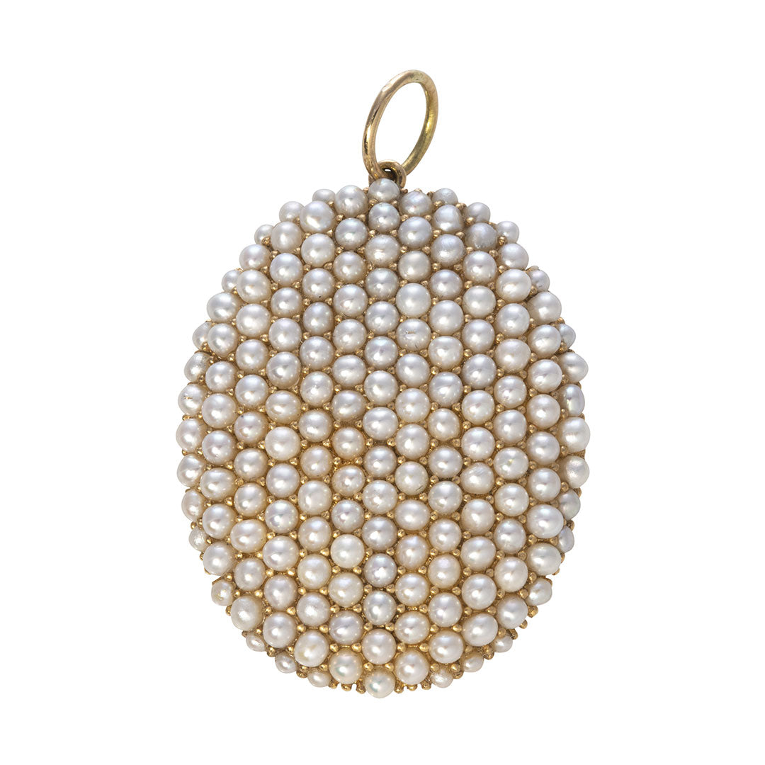 Pavé Seed Pearl 14K Yellow Gold Oval Pendant