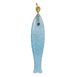 Mazza Aquamarine & Sapphire 14K Gold Fish Pendant Large
