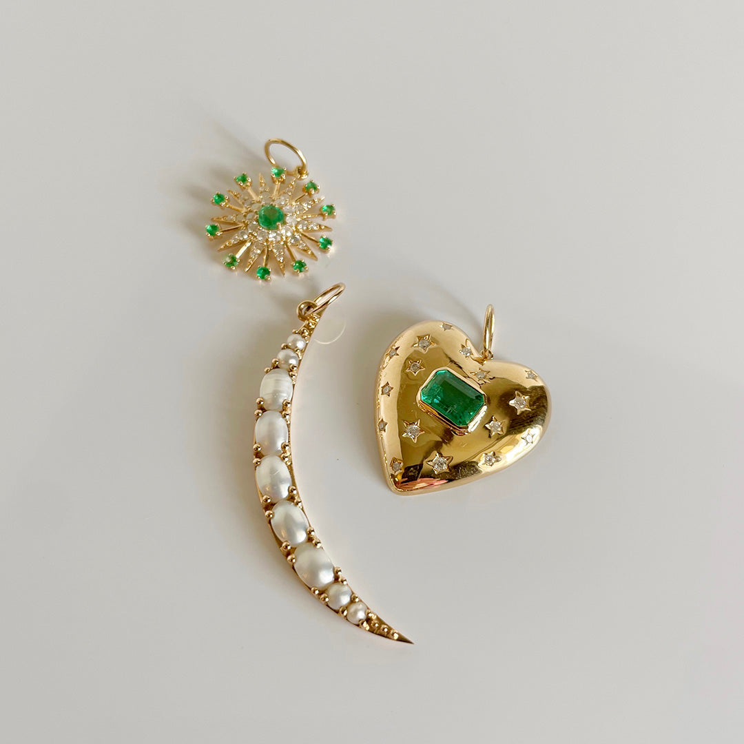 Emerald & Diamond 14K Yellow Gold Heart Pendant