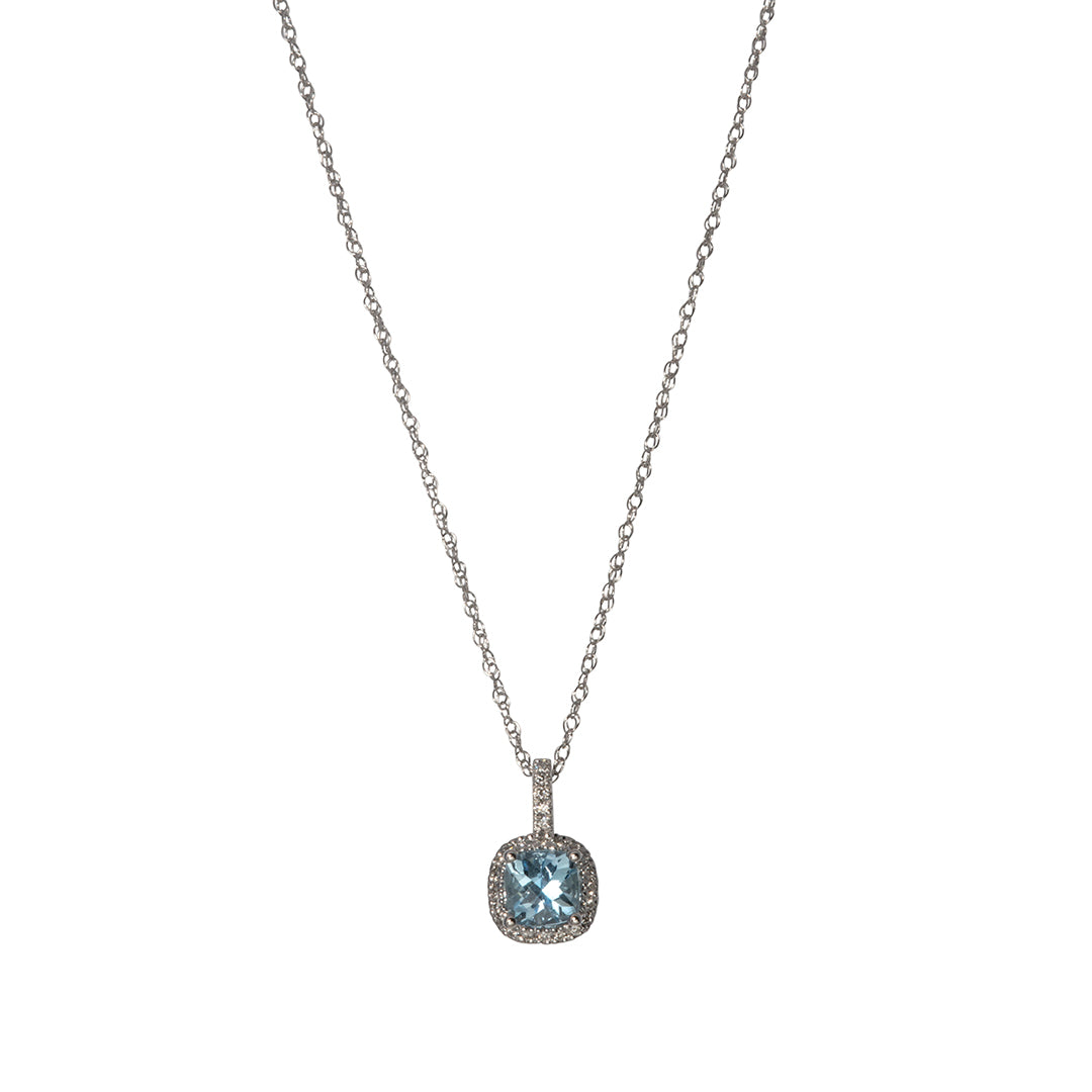 Cushion Aquamarine & Diamond 14K Gold Pendant Necklace