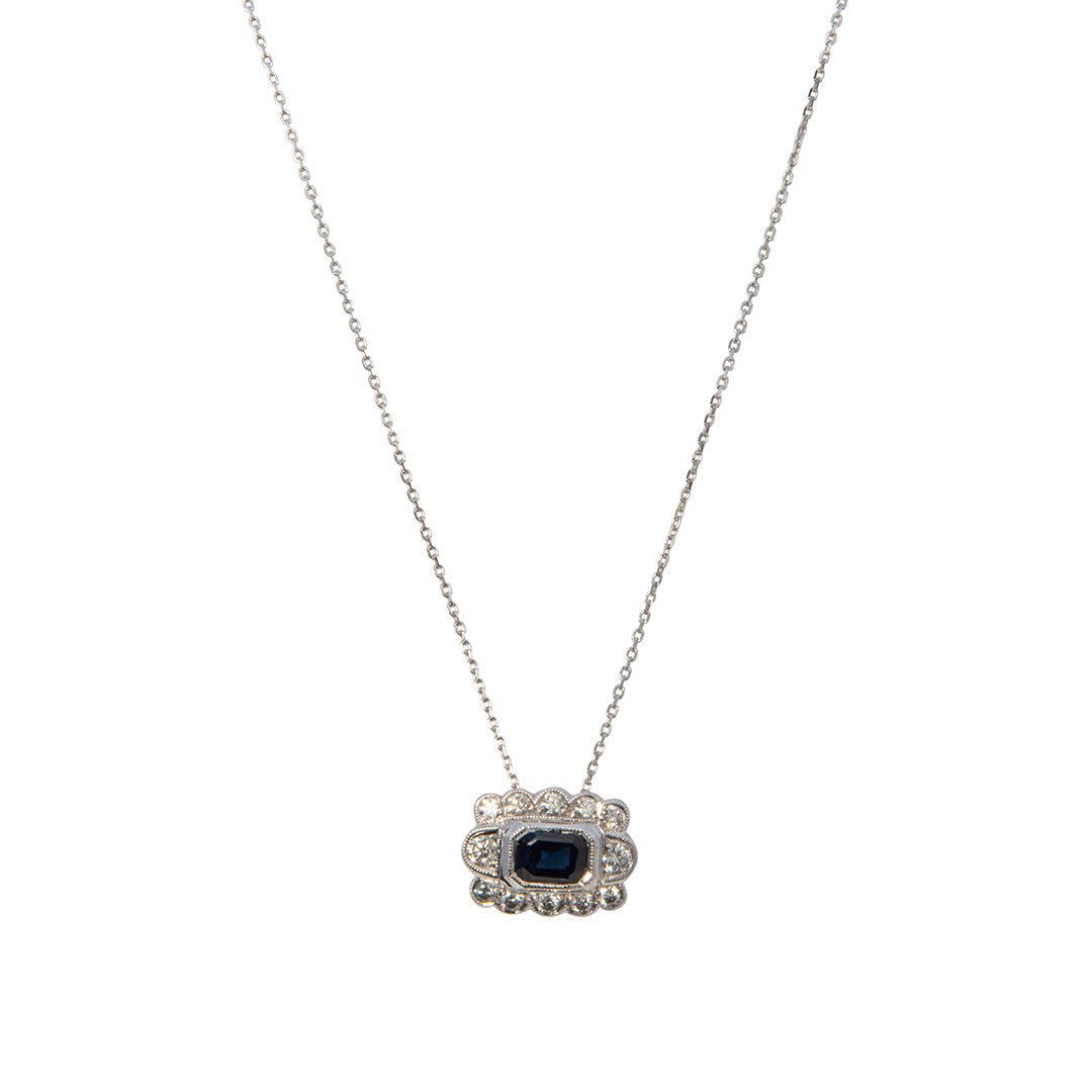 Emerald Cut Sapphire & Diamond 14K Gold Pendant Necklace