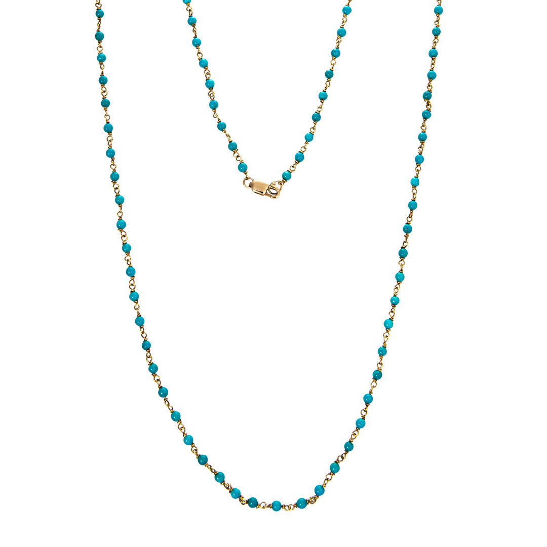 Turquoise Bead Station 18K Gold Chain Necklace
