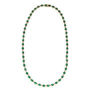 Oval Emerald & Diamond Bezel 14K Gold Tennis Necklace