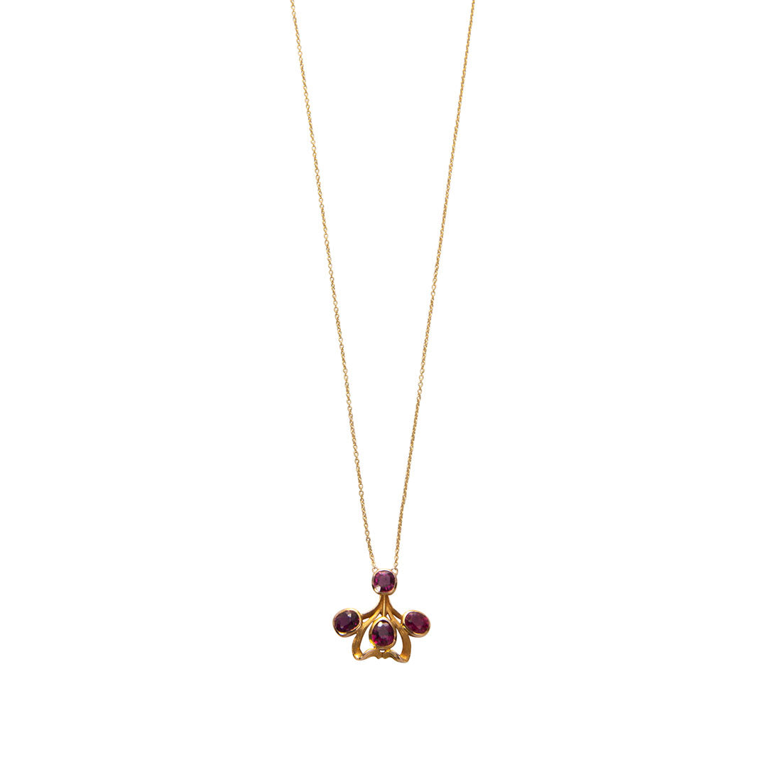 Art Nouveau Ruby Pendant 14K Yellow Gold Necklace