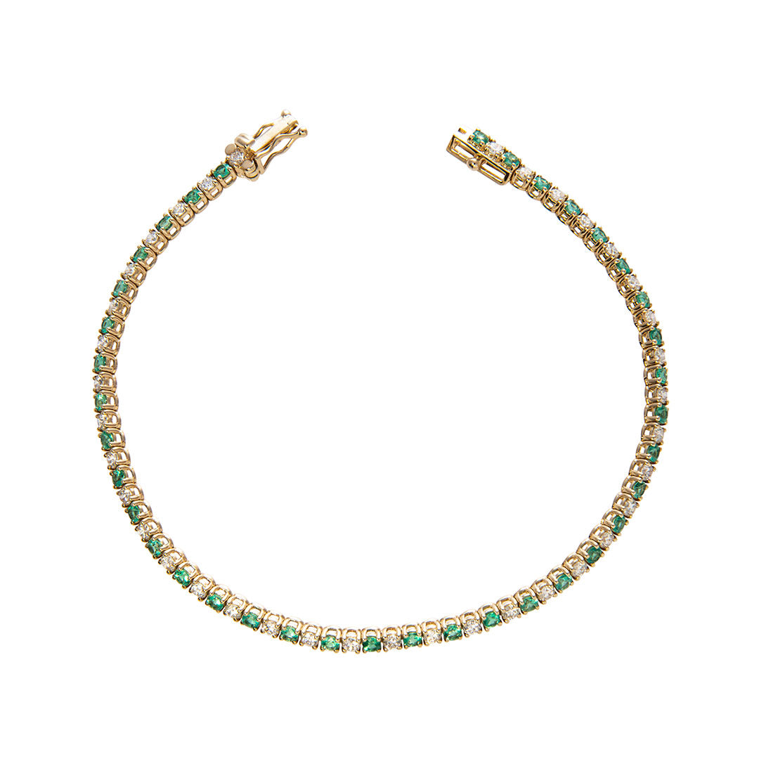 Diamond & Emerald 14K Yellow Gold Tennis Bracelet