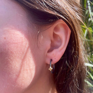 Freida Rothman Black & Gold Clover Huggie Hoop Earrings