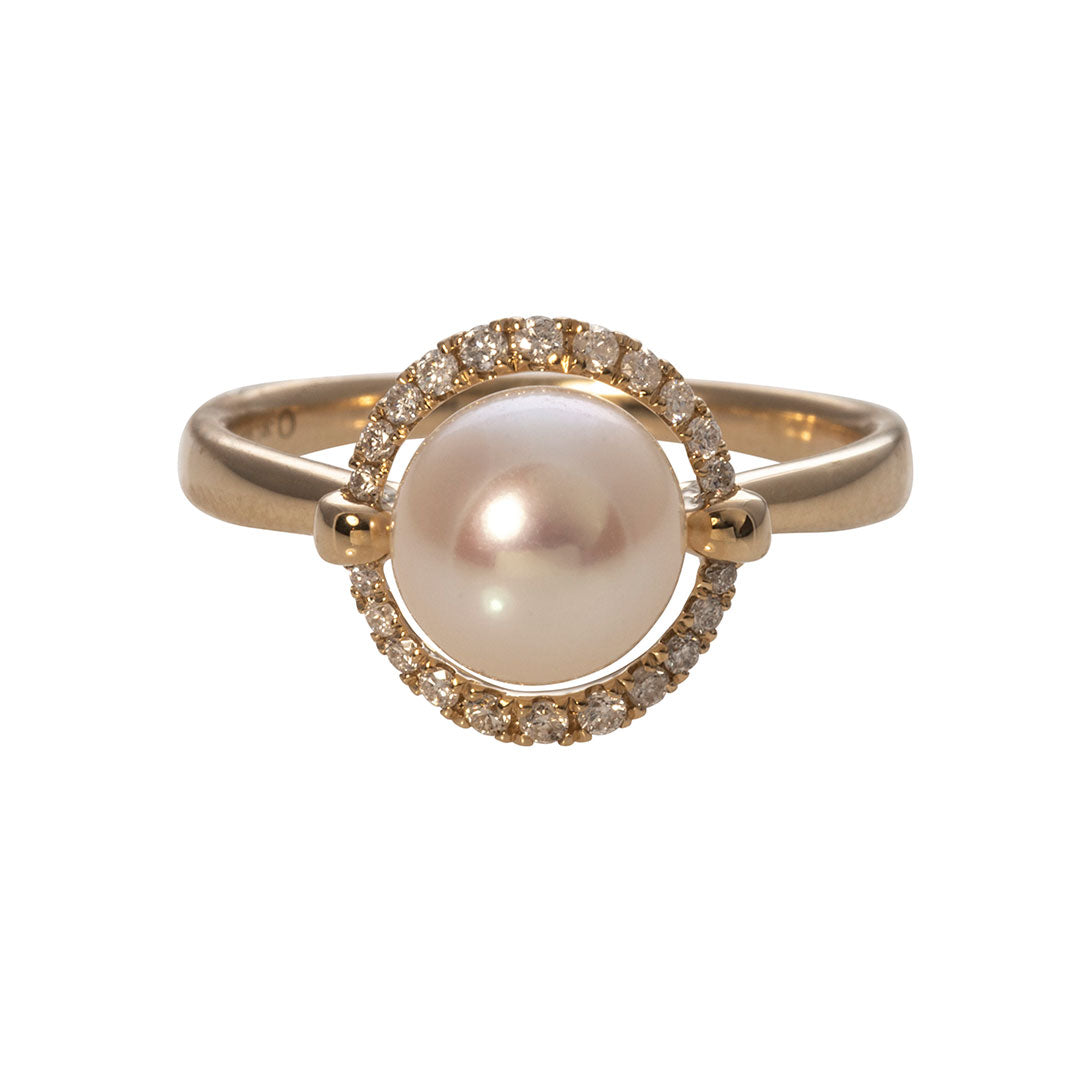 Freshwater Pearl & Diamond Halo 14K Gold Ring