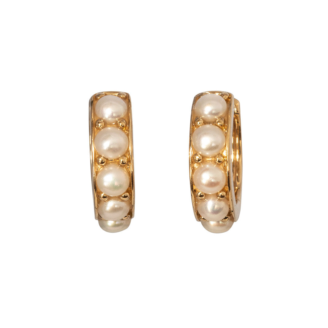 Pearl 14K Yellow Gold Huggie Hoop Earrings