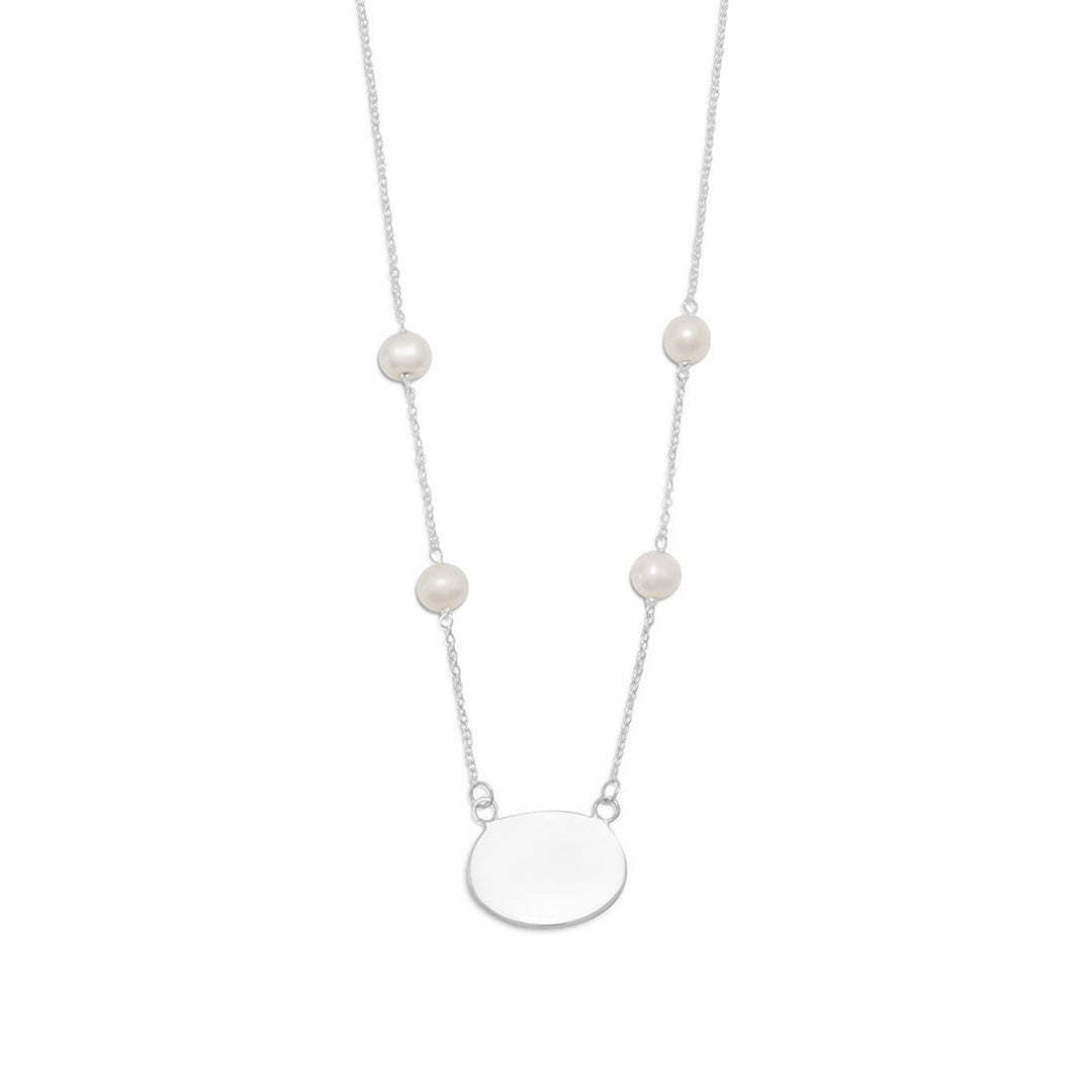 Sterling Silver ID Pendant and Pearl Station Necklace