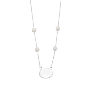 Sterling Silver ID Pendant and Pearl Station Necklace