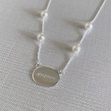 Sterling Silver ID Pendant & Pearl Necklace with machine engraving