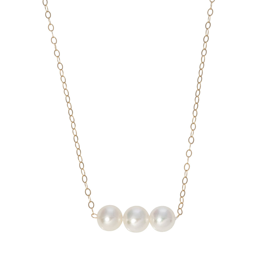 Three Pearl 14K Gold Start-Her-Necklace
