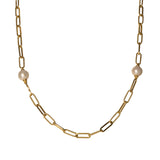 Pearl Station 14K Yellow Gold Paperclip Link Necklace