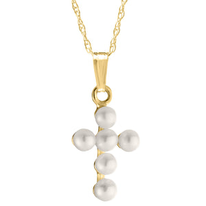 Child 14K Yellow Gold Pearl Cross Pendant Necklace