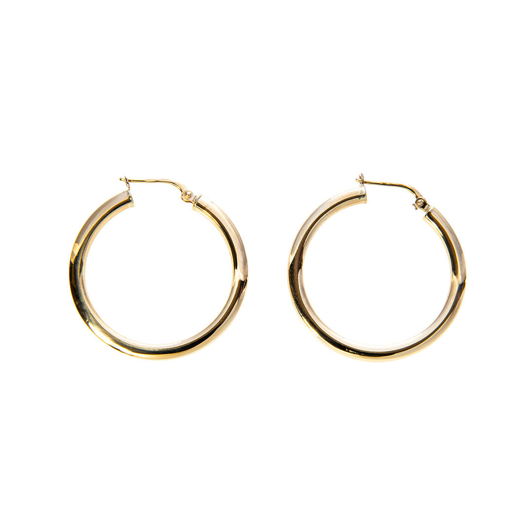 14K Yellow Gold 3x25mm Hoop Earrings