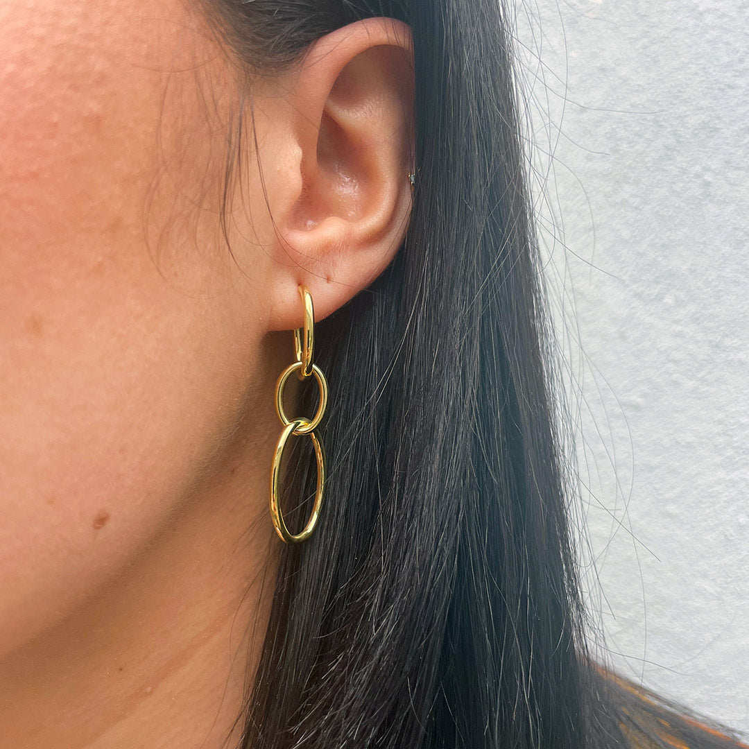 14K Yellow Gold Oval Link Drop Earrings