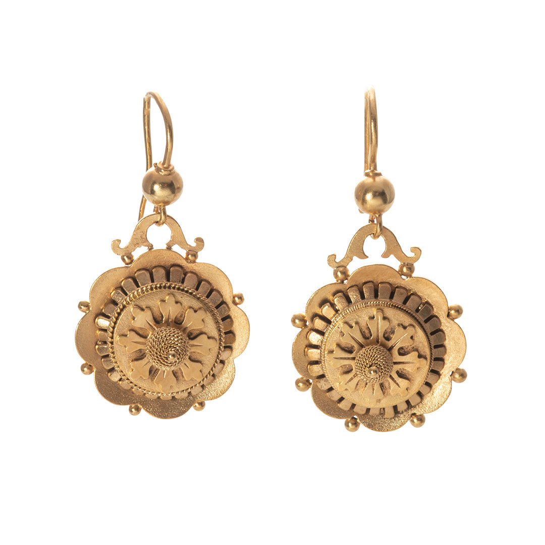 Victorian Etruscan Revival 10K Gold Drop Earrings