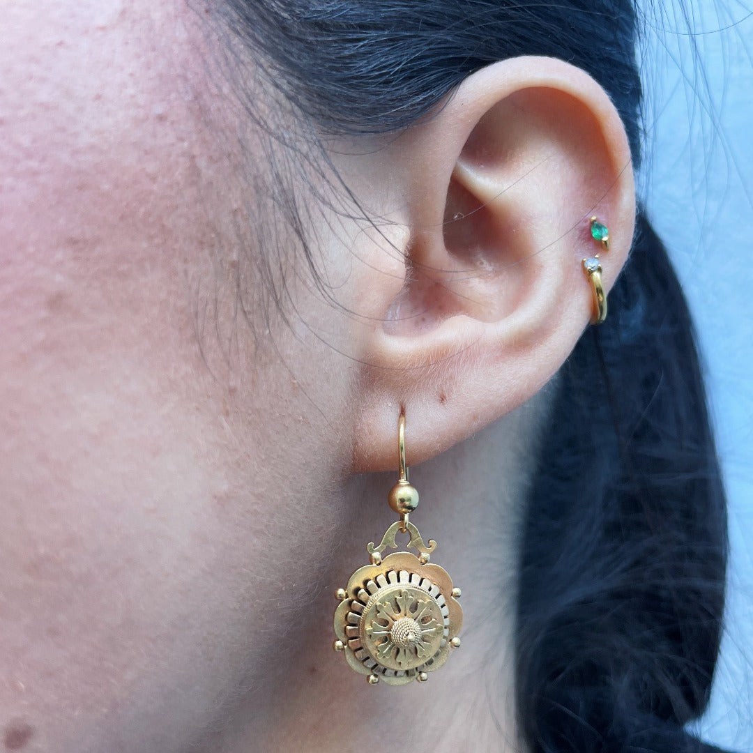 Victorian Etruscan Revival 10K Gold Drop Earrings