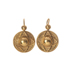Victorian Etruscan Revival 10K Yellow Gold Drop Earrings