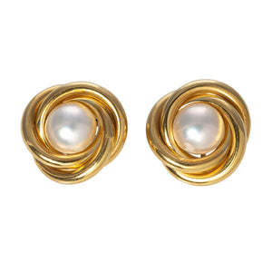 Estate Italian Pearl 18K Gold Knot Clip On Earrings
