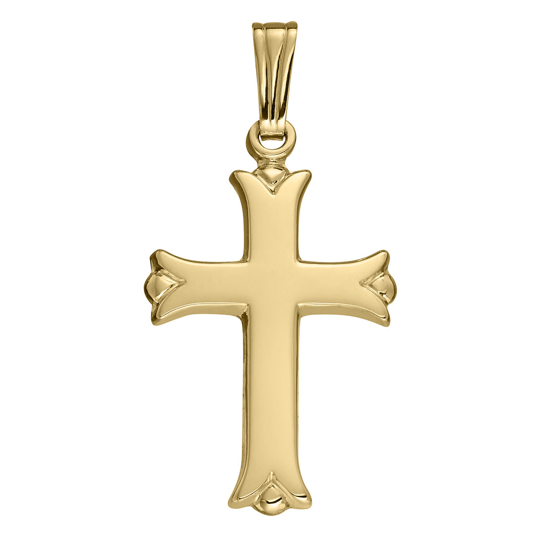 14K Yellow Gold Engraved 15x30mm Cross Pendant Necklace