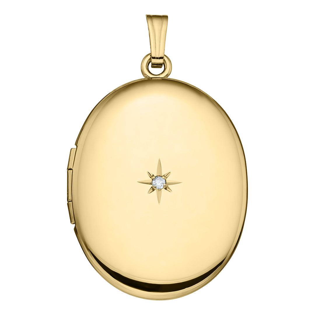 14K Yellow Gold Diamond 23x30mm Oval Locket Necklace