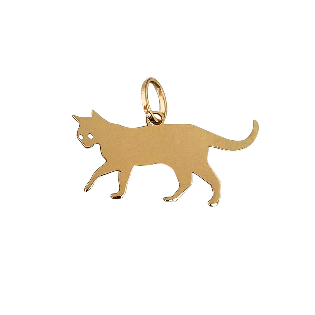 14K Yellow Gold Walking Cat Silhouette Charm