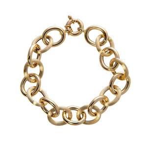 14K Yellow Gold Mixed Large Oval Link Bracelet