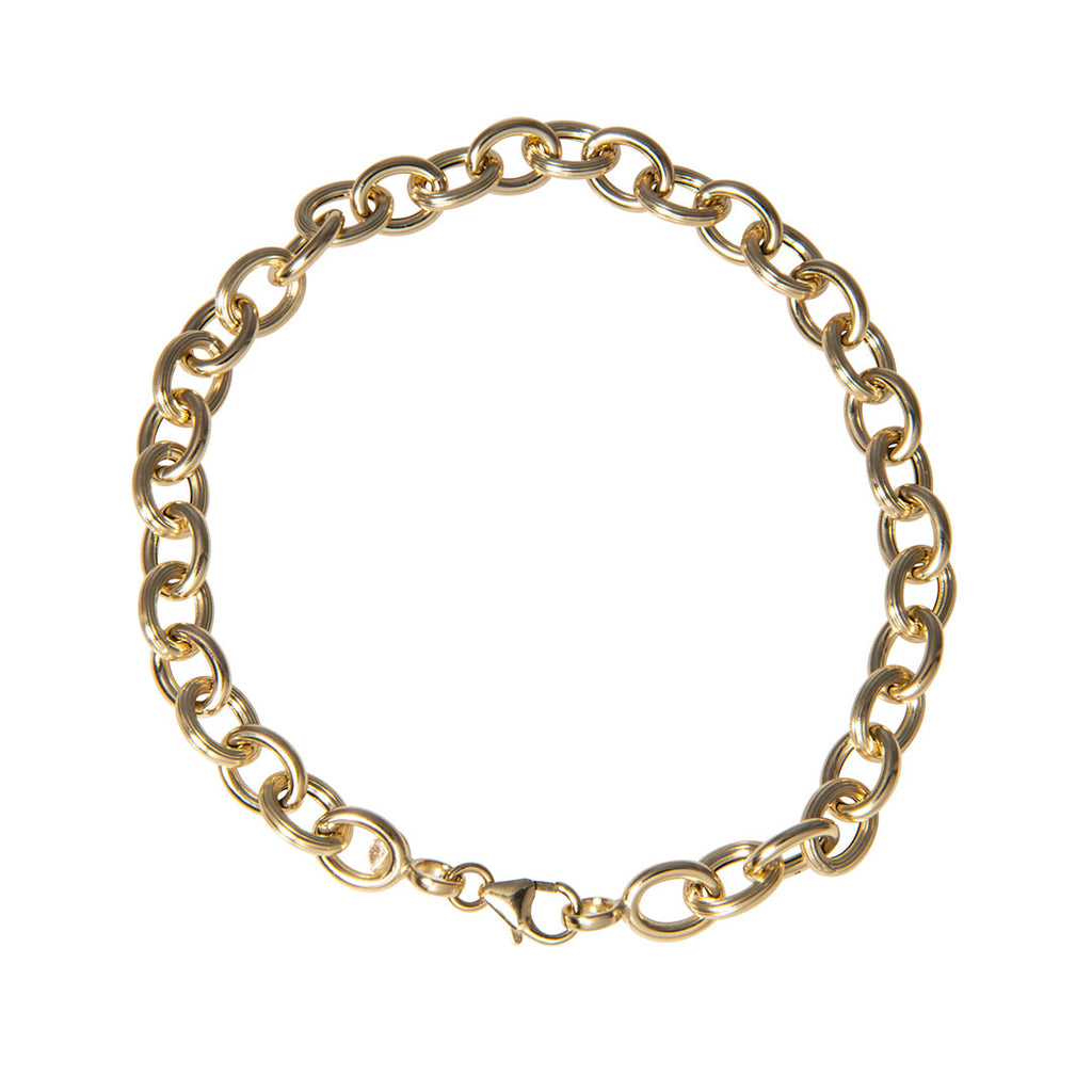 14K Yellow Gold Mixed Small Oval Link Bracelet | Silberarmbänder
