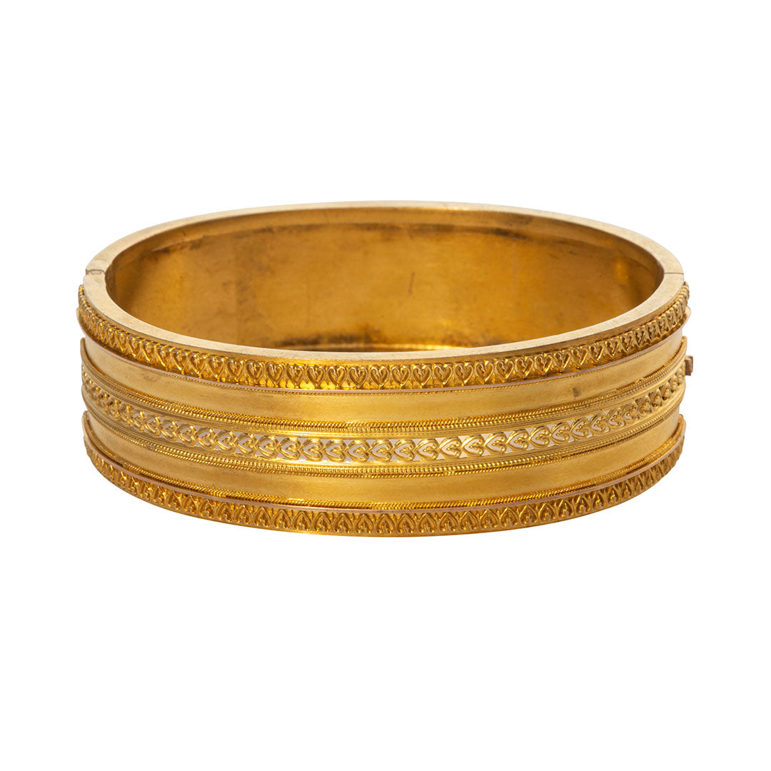 Victorian Etruscan Revival 15K Yellow Gold Wide Bangle
