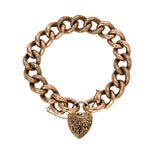 Victorian 9K Gold Engraved Heart Padlock Curb Link Bracelet