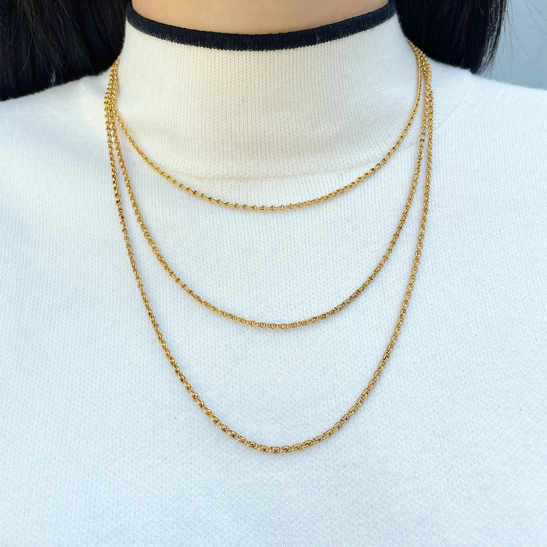 Victorian French 18K Yellow Gold Guard Chain Necklace