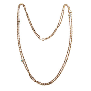 Estate Turquoise Station 14K Gold Double Rope Necklace