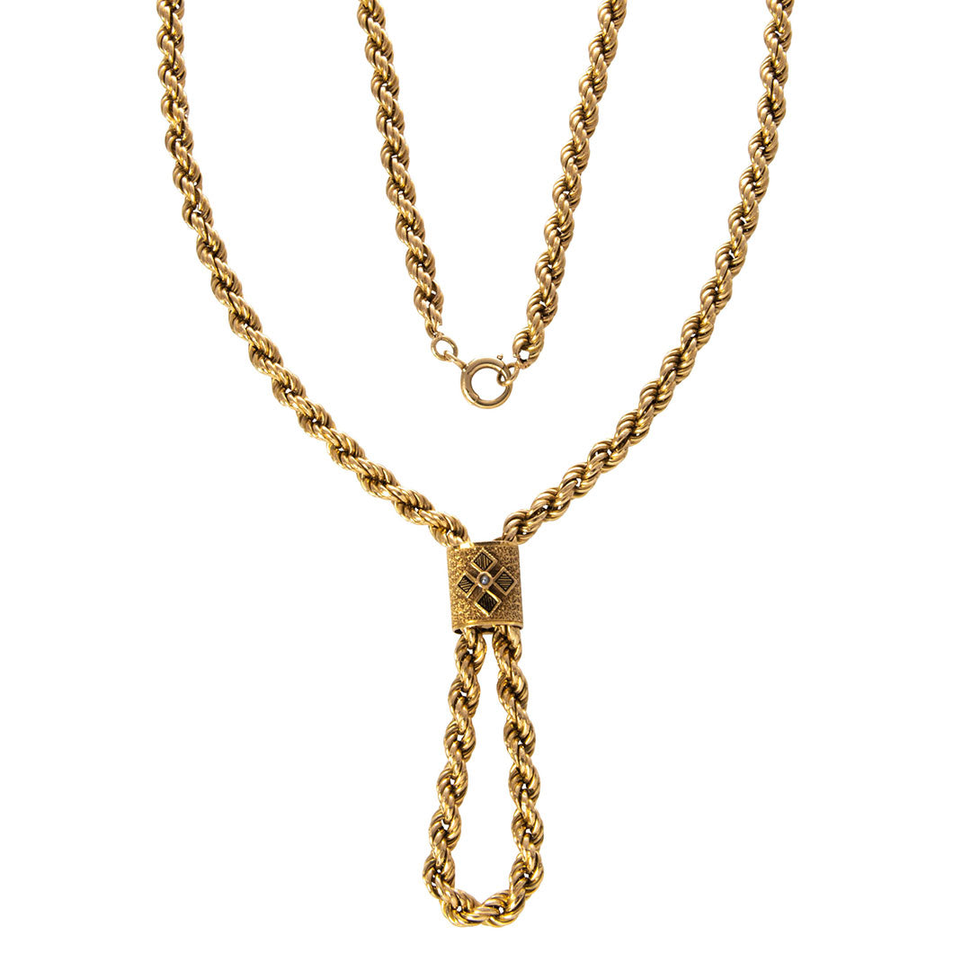 Victorian French 18K Gold Slide Rope Chain Necklace