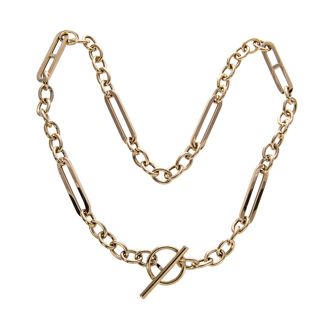 14K Yellow Gold Mixed Link Toggle Clasp Necklace 20″