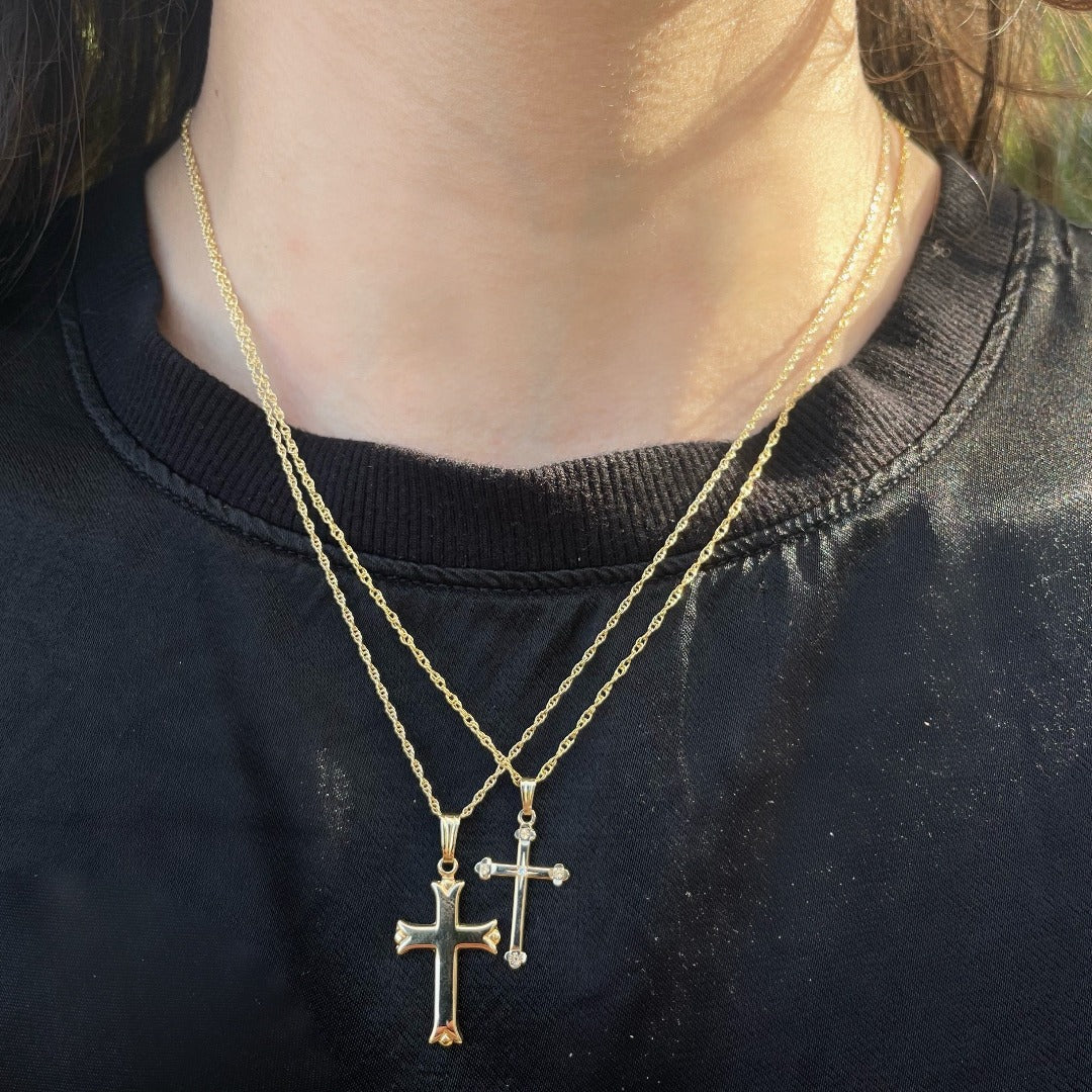 Diamond 14K Yellow Gold Budded Cross Pendant Necklace