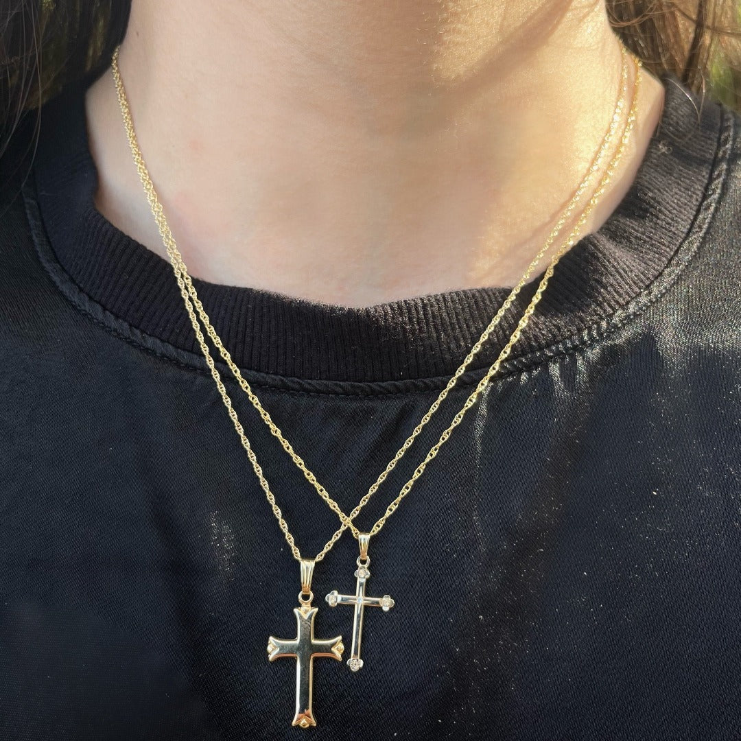 14K Yellow Gold Engraved 15x30mm Cross Pendant Necklace