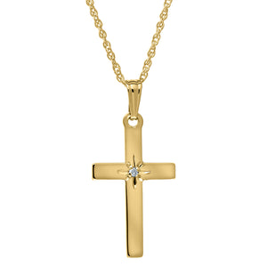 Adult 14K Yellow Gold Diamond 12x23mm Cross Pendant Necklace