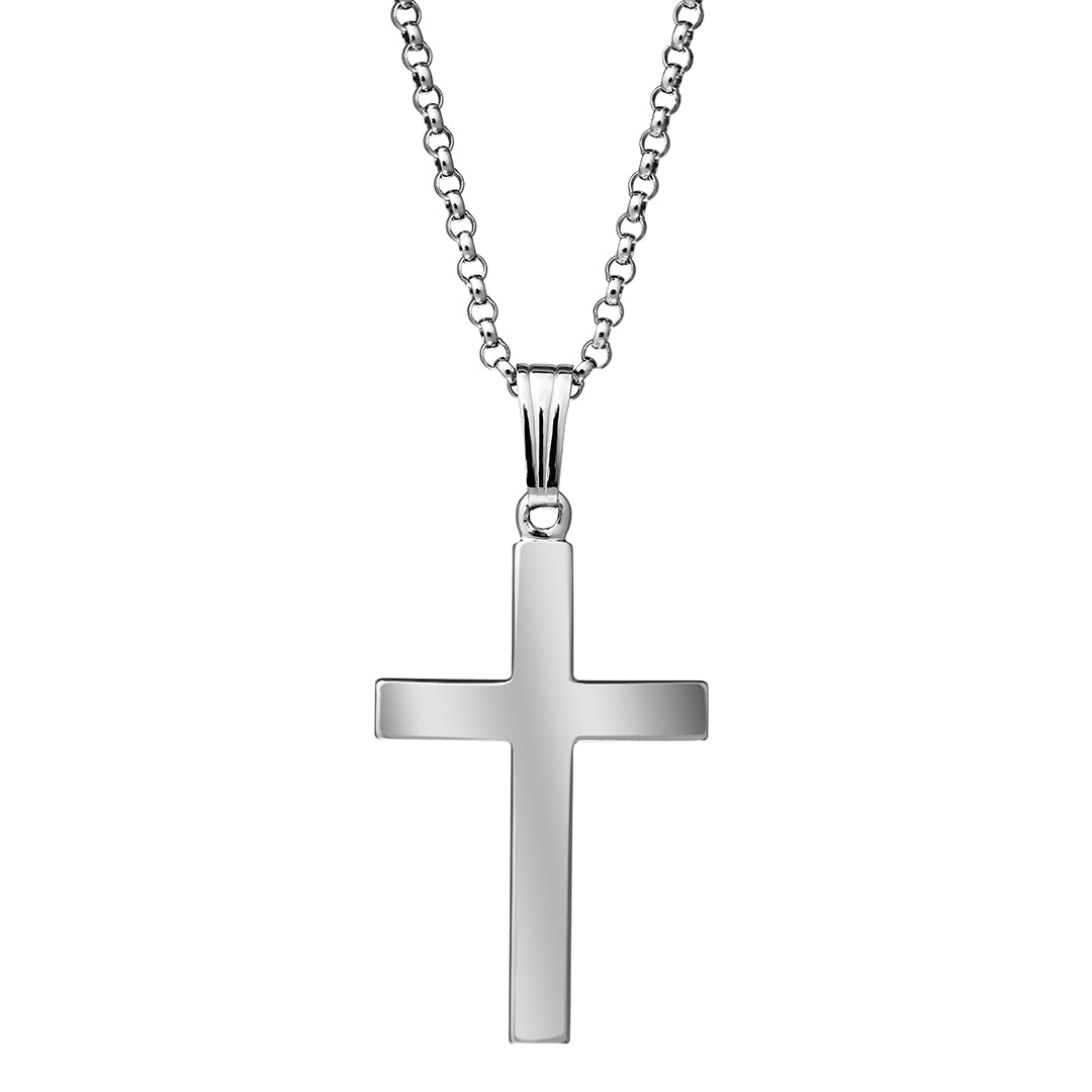 Adult Sterling Silver Domed Cross Pendant Necklace