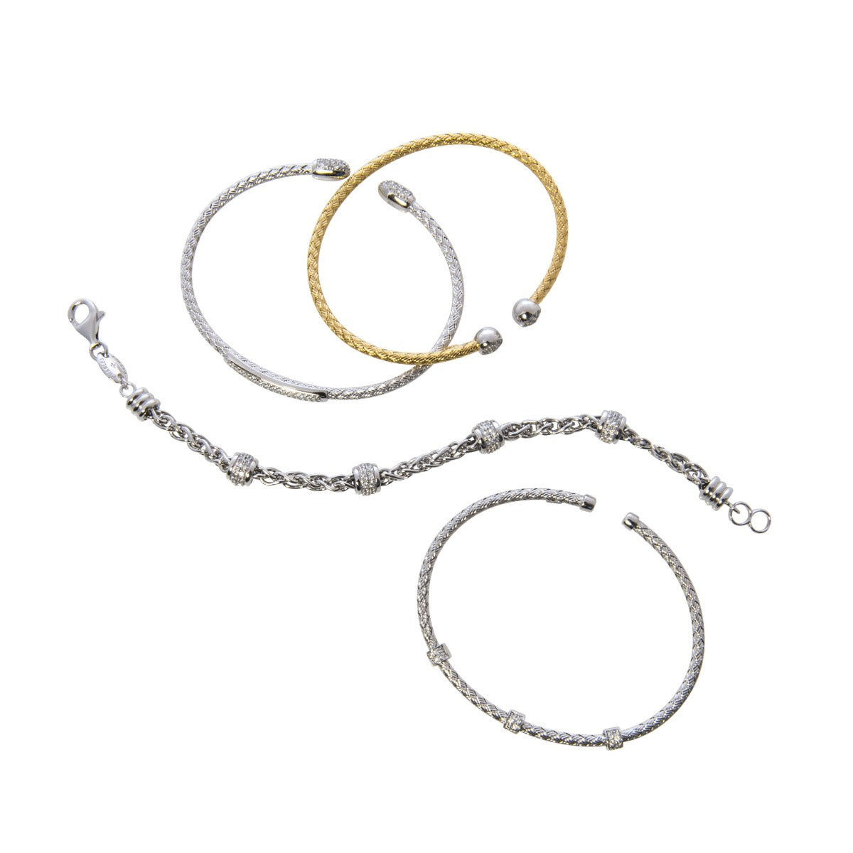 CZ Rhodium Plated Silver Wheat Chain Bracelet
