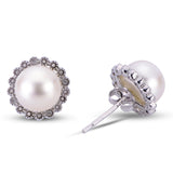 Freshwater Pearl & Diamond Sterling Silver Stud Earrings