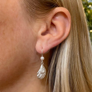 Sterling Silver Oyster Shell Pearl Dangle Earrings